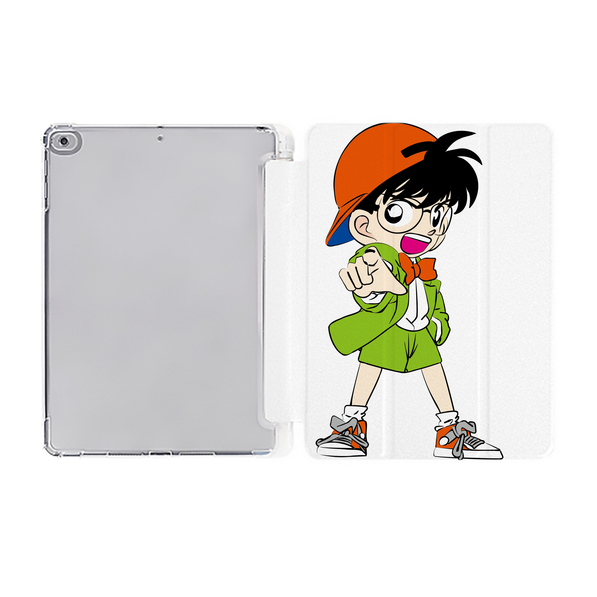 （画像用） 名探偵コナン 江戸川 コナン Detective Conan Conan Edogawa IPad ケース ペン収納付き 三つ折りスタンド PUレザー×シリコン 対応機種9.5/10.5/10.9インチ